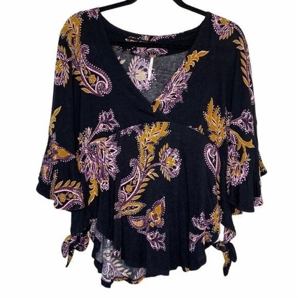Free People Black Maui Wowie Printed Top XS - Picture 1 of 6